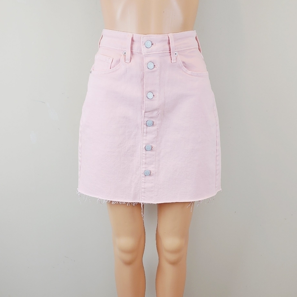NEW Old Navy Pink Button Front Raw Hem Mini Jeans Skirt